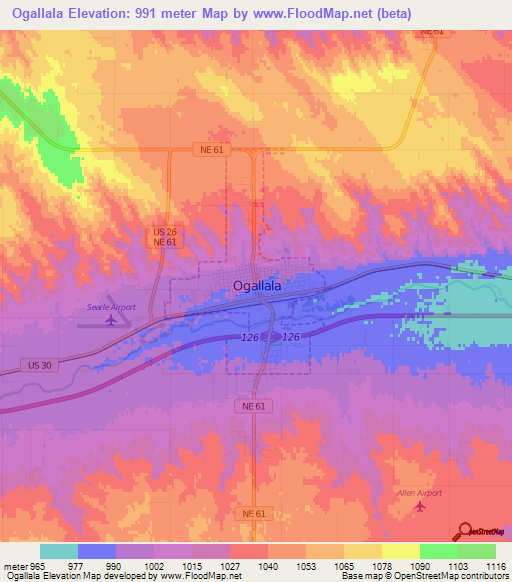 Ogallala,US Elevation Map