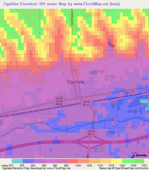 Ogallala,US Elevation Map