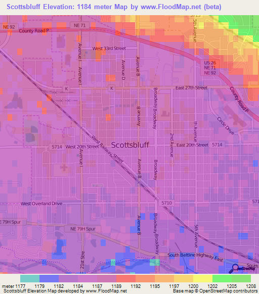 Scottsbluff,US Elevation Map