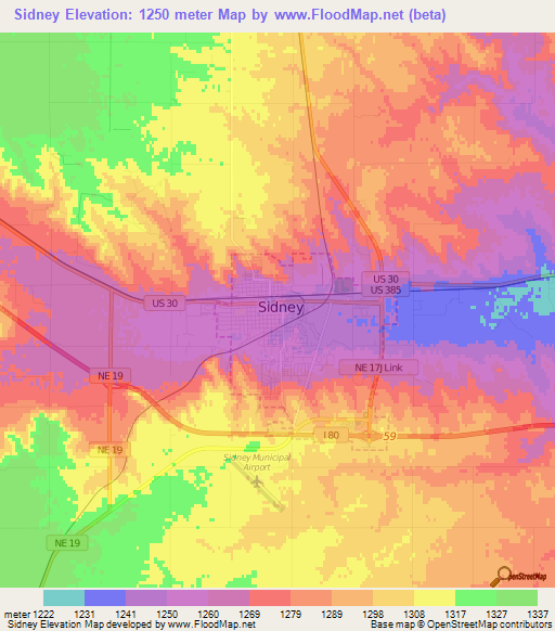 Sidney,US Elevation Map