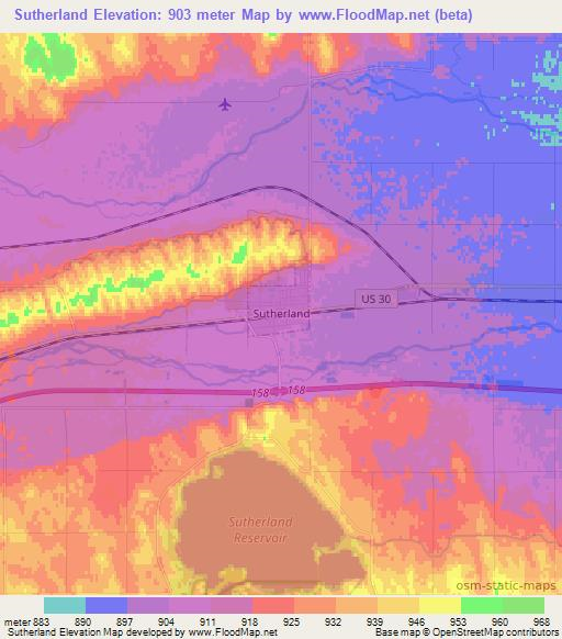 Sutherland,US Elevation Map