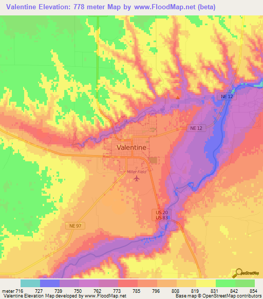 Valentine,US Elevation Map