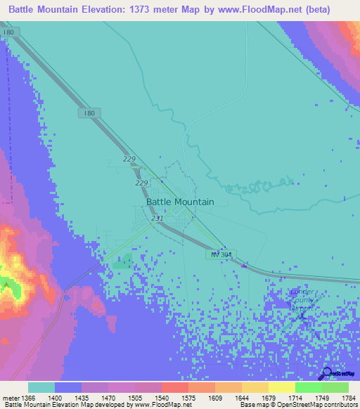 Battle Mountain,US Elevation Map