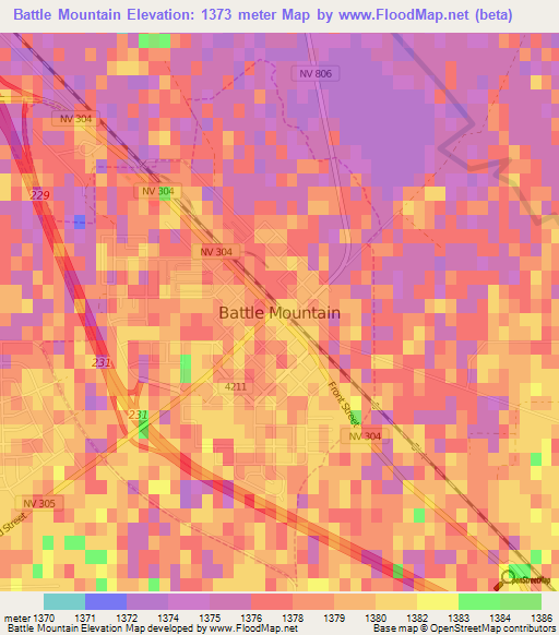 Battle Mountain,US Elevation Map