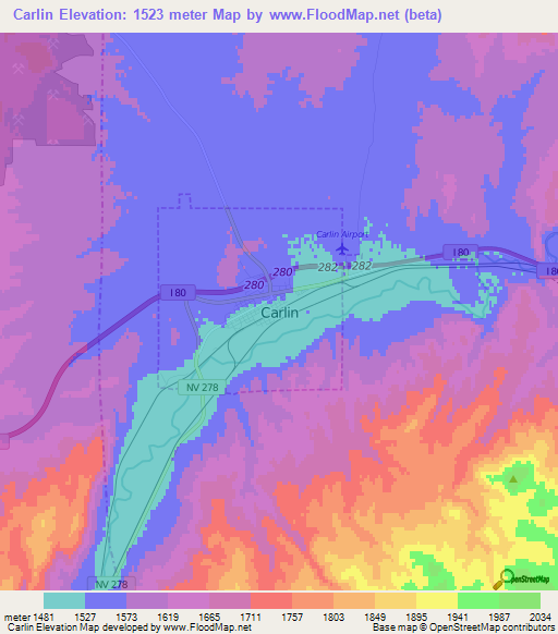 Carlin,US Elevation Map