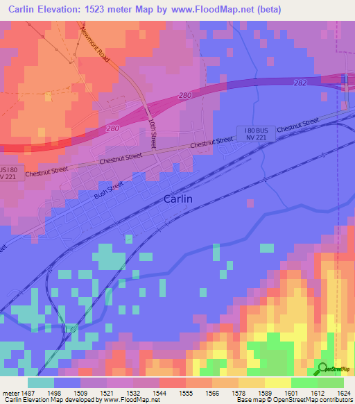 Carlin,US Elevation Map