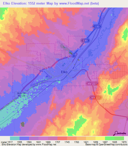 Elko,US Elevation Map