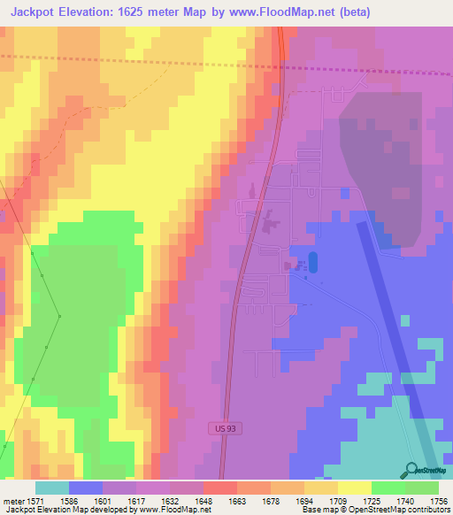 Jackpot,US Elevation Map