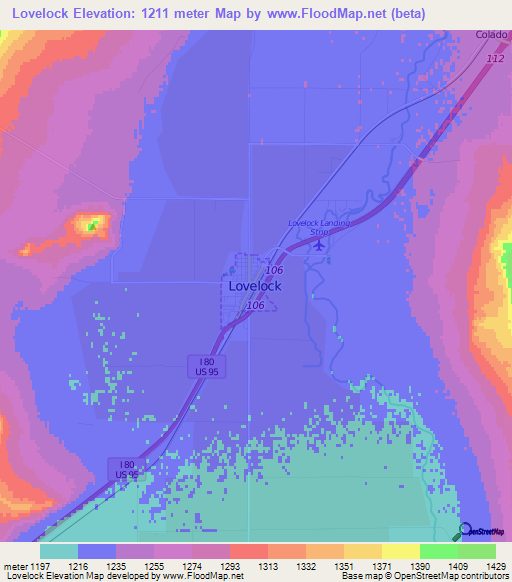 Lovelock,US Elevation Map