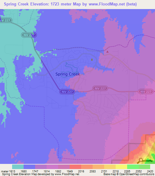 Spring Creek,US Elevation Map