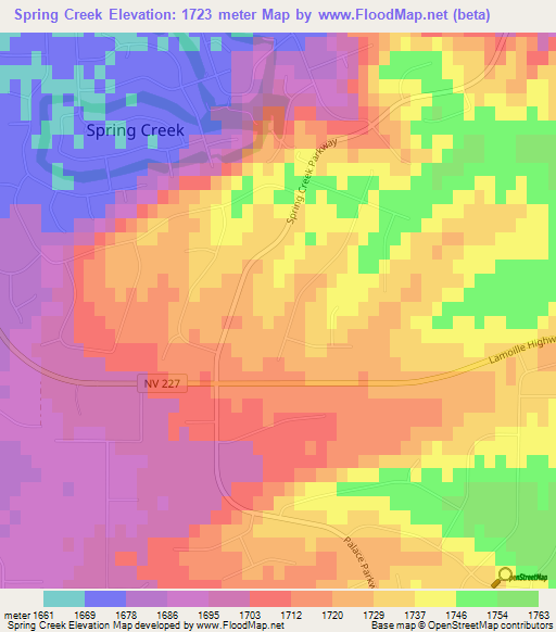 Spring Creek,US Elevation Map