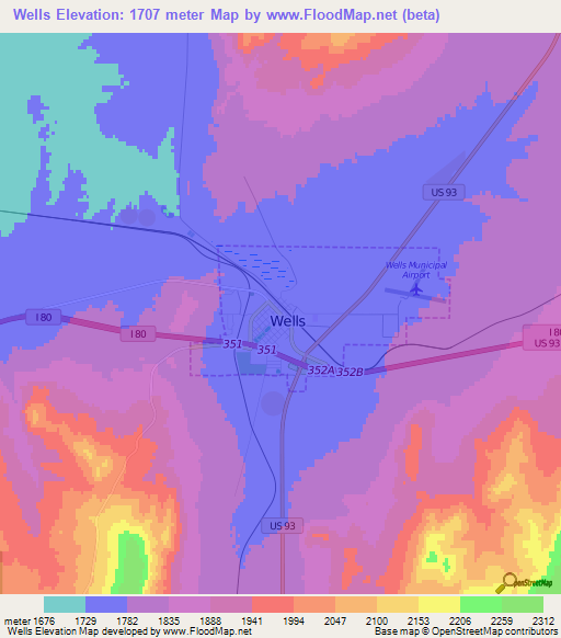 Wells,US Elevation Map