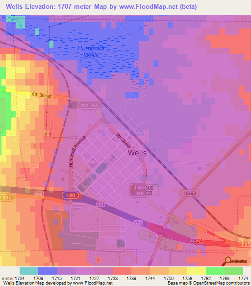 Wells,US Elevation Map