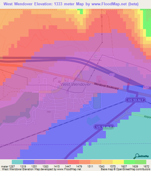 West Wendover,US Elevation Map