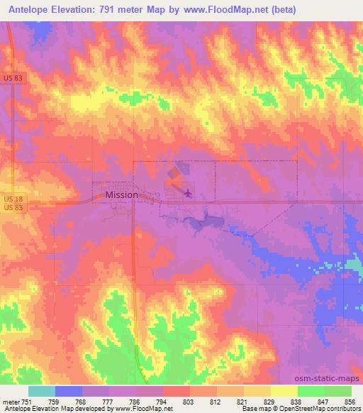 Antelope,US Elevation Map