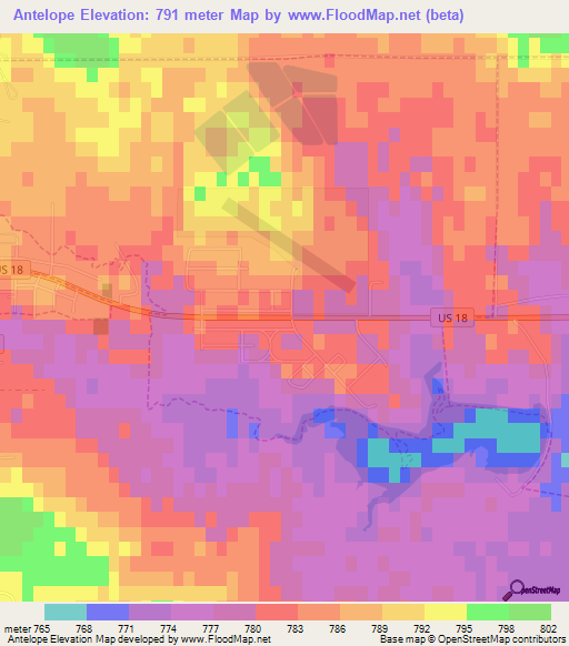 Antelope,US Elevation Map