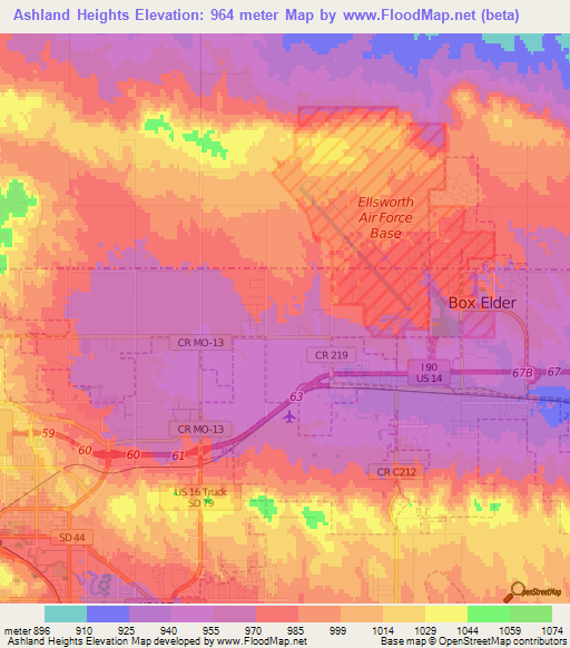 Ashland Heights,US Elevation Map