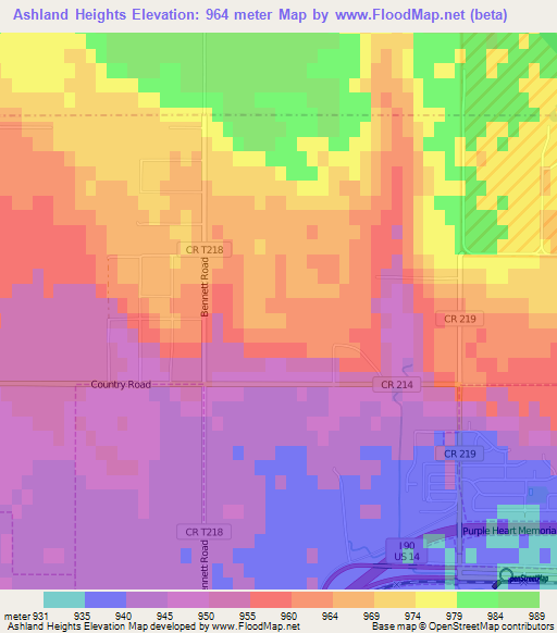 Ashland Heights,US Elevation Map