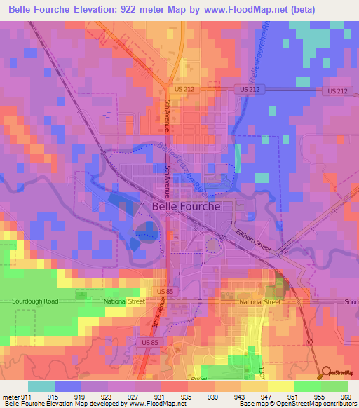 Belle Fourche,US Elevation Map
