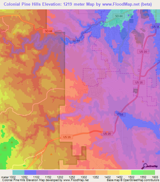 Colonial Pine Hills,US Elevation Map