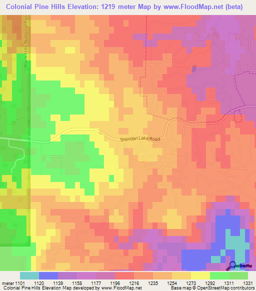 Colonial Pine Hills,US Elevation Map