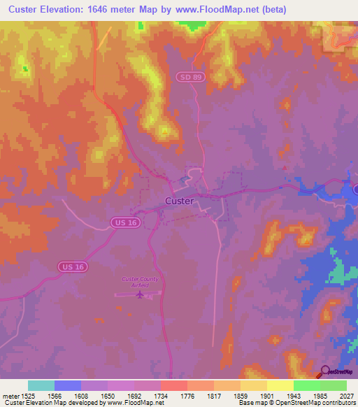 Custer,US Elevation Map