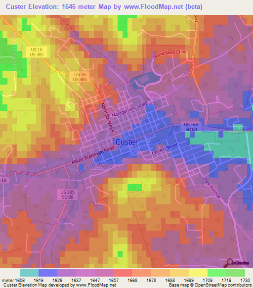 Custer,US Elevation Map