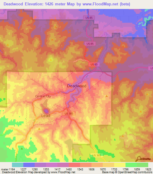 Deadwood,US Elevation Map