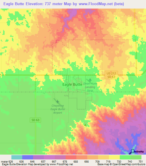 Eagle Butte,US Elevation Map