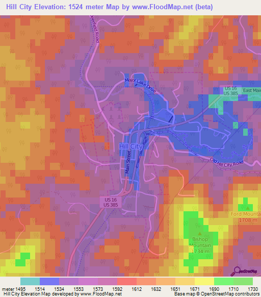 Hill City,US Elevation Map