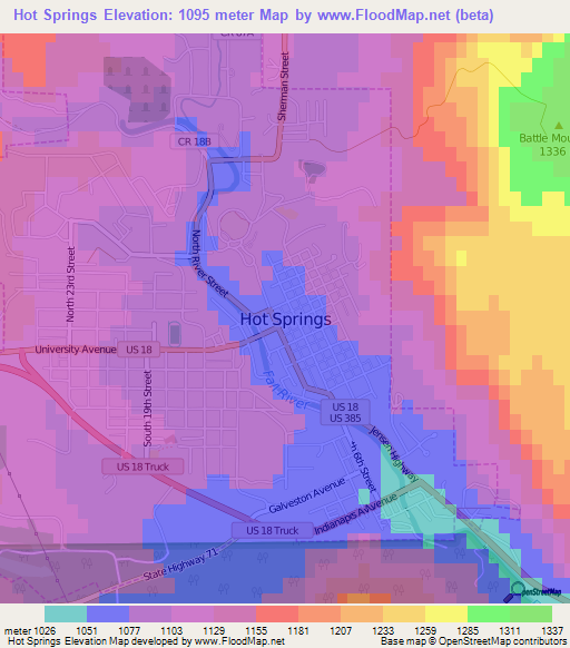 Hot Springs,US Elevation Map