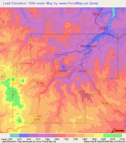 Lead,US Elevation Map