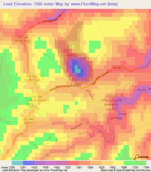 Lead,US Elevation Map