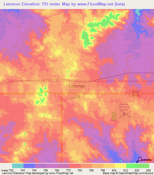 Lemmon,US Elevation Map