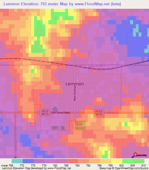 Lemmon,US Elevation Map