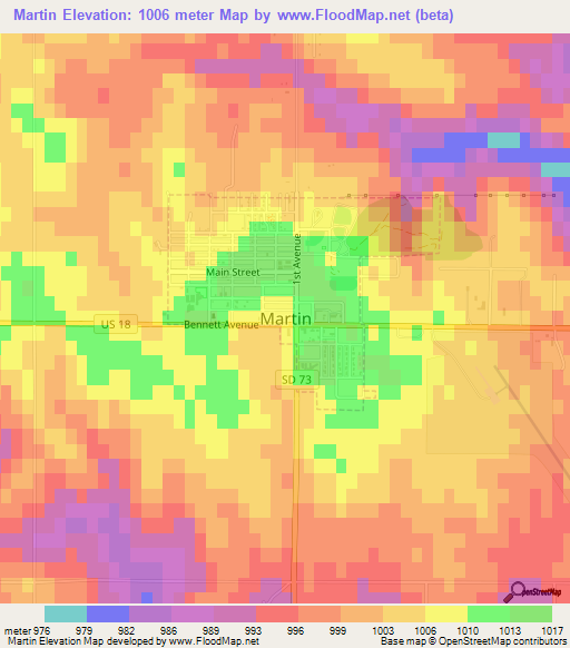 Martin,US Elevation Map