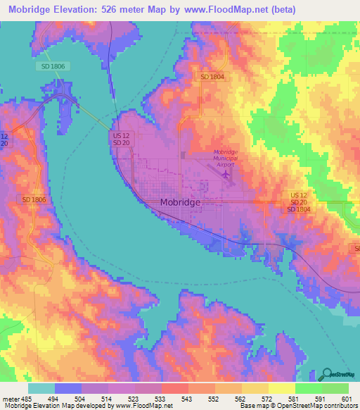 Mobridge,US Elevation Map