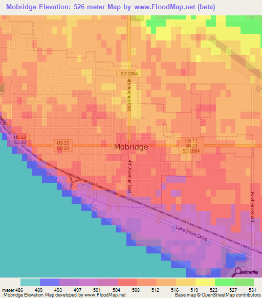 Mobridge,US Elevation Map