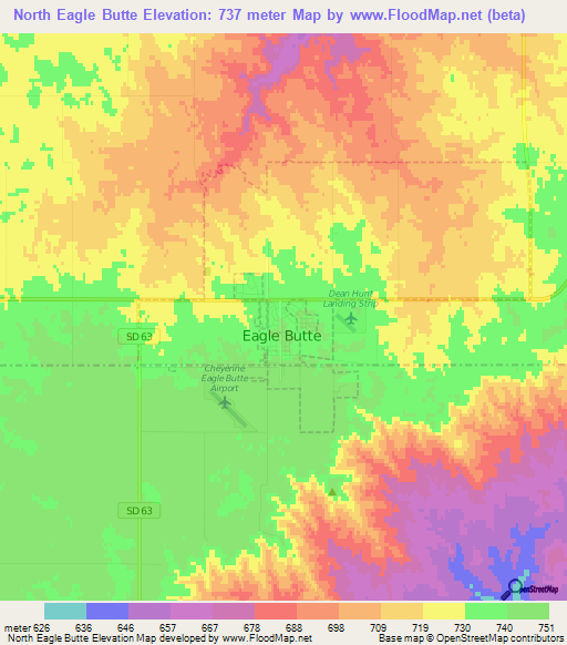 North Eagle Butte,US Elevation Map