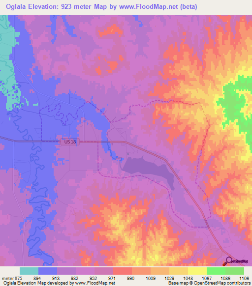 Oglala,US Elevation Map