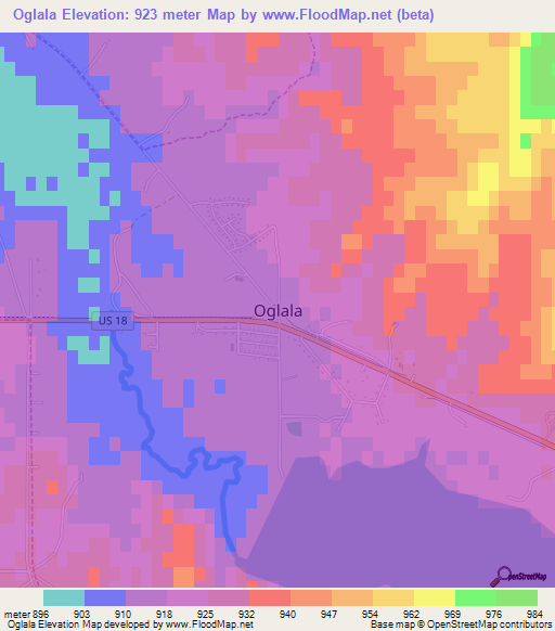 Oglala,US Elevation Map