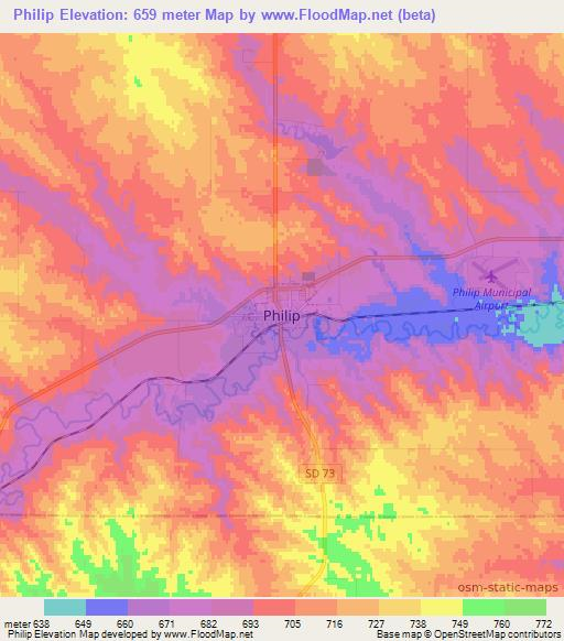 Philip,US Elevation Map