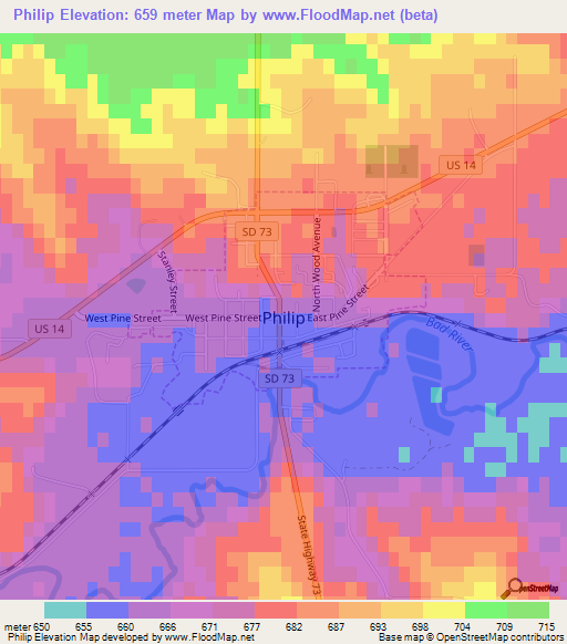 Philip,US Elevation Map