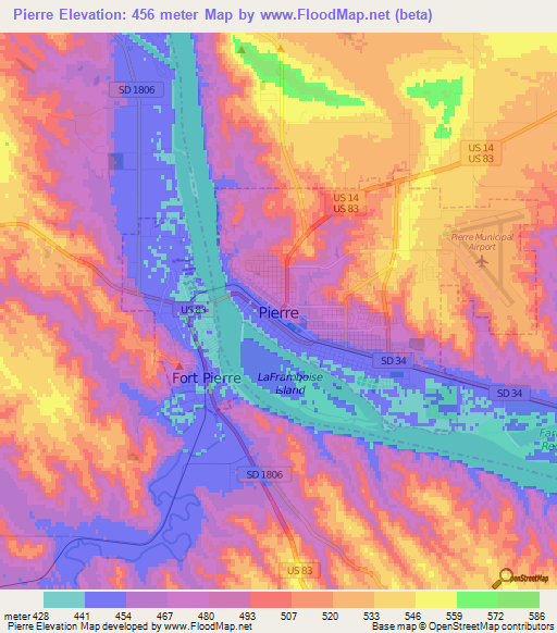 Pierre,US Elevation Map