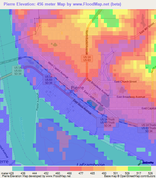 Pierre,US Elevation Map