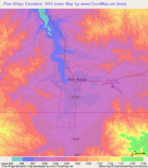 Pine Ridge,US Elevation Map