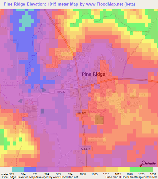 Pine Ridge,US Elevation Map