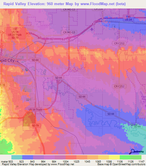 Rapid Valley,US Elevation Map