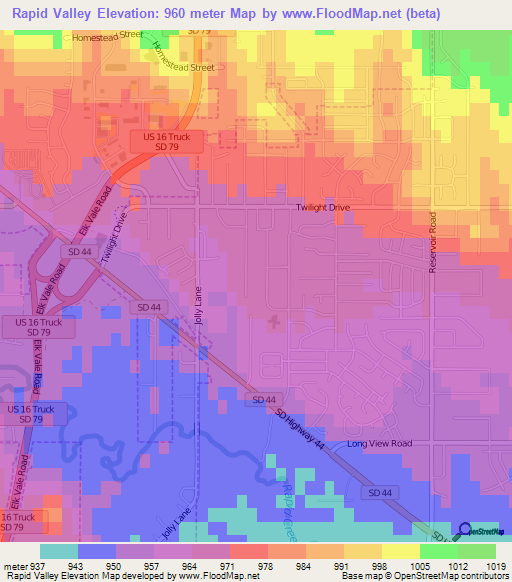 Rapid Valley,US Elevation Map