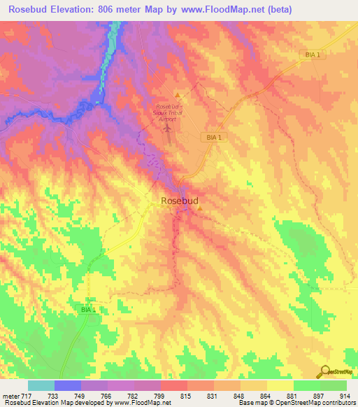 Rosebud,US Elevation Map